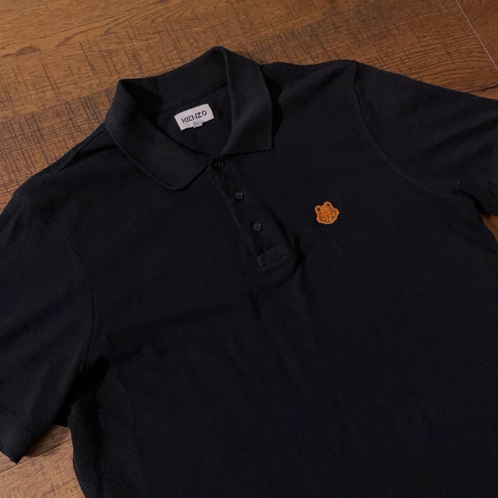 Kenzo Polo Shirt Mens L Black Preppy Luxury Tiger Logo Short Sleeve